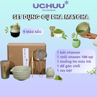 Set Dụng Cụ Pha Matcha UCHUU Bộ Đồ Pha Trà Đạo Nhật Bản Houjicha Bát Chawan Gốm Sứ Chổi Tre Chasen