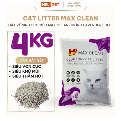 Cát Vệ Sinh Dùng Cho Khay Vệ Sinh, Máy Vệ Sinh Cho Mèo Max Clean Hương Lavender 4Kg Siêu Vón Siêu Ít Bụi