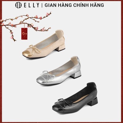 Giày búp bê nữ ELLY EGM221 da microfiber gót 3cm thanh lịch cao cấp