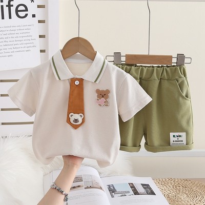 Set Áo Thun Tay Ngắn Polo Cà Vạt Gấu Quần Đùi Cho Bé Trai 1-5 Tuổi MINTSCLOSET Quảng Châu - TN3674