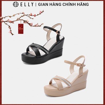 Giày sandal đế xuồng nữ ELLY EGM332 da microfiber cao 8cm thanh lịch