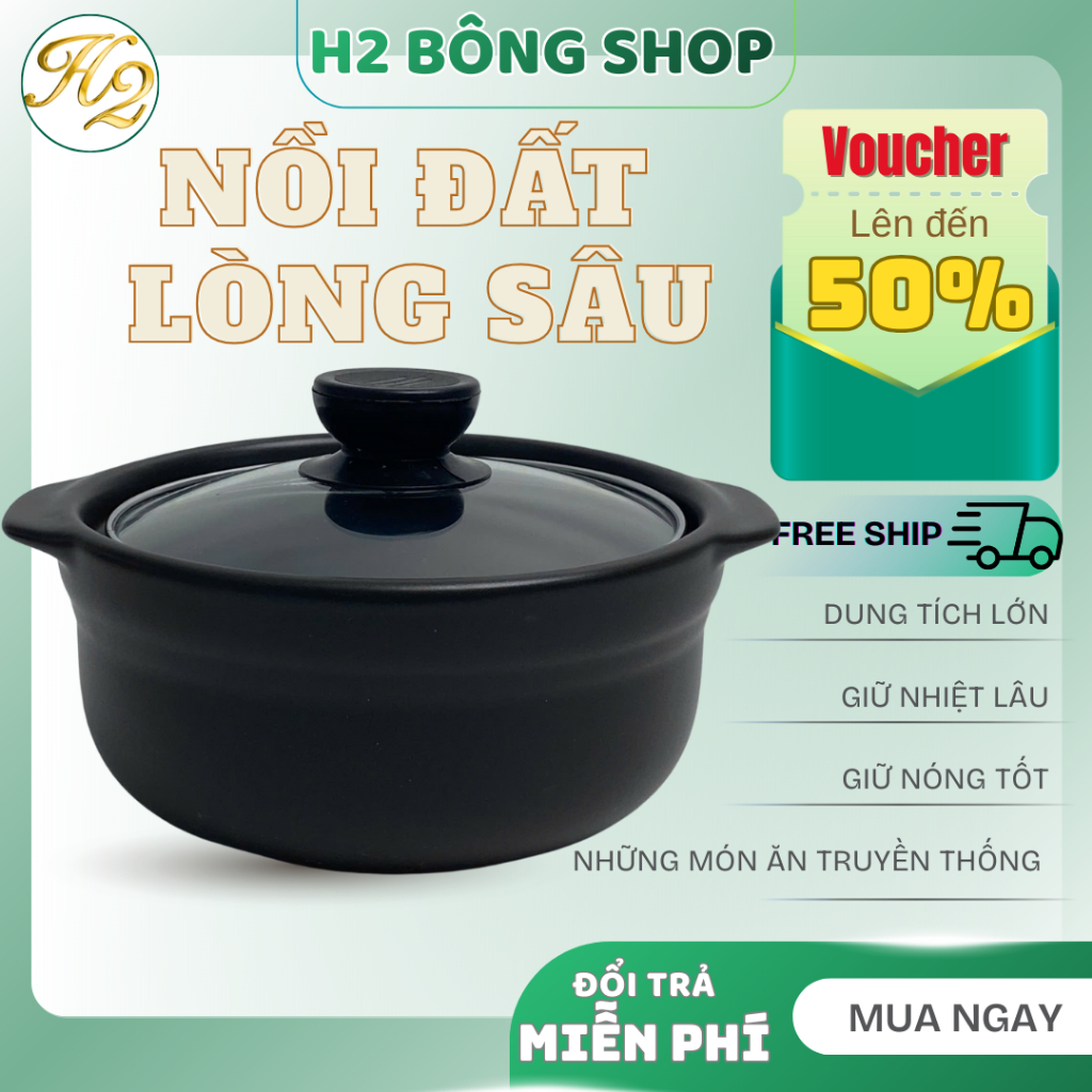Nồi đất nắp kính lòng sâu, Nồi kho cá, kho quẹt, Nồi đất nung tráng men