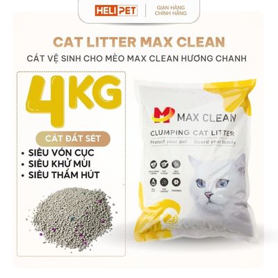Cát Vệ Sinh Cho Mèo Max Clean Dùng Máy Dọn Phân Mèo, Khay Vệ Sinh Hương CHANH 4Kg Siêu Vón Siêu Ít Bụi