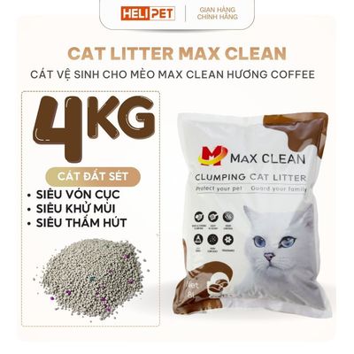Cát Vệ Sinh Cho Mèo Max Clean Hương CAFE 4Kg Siêu Vón Siêu Ít Bụi - HeLiPet