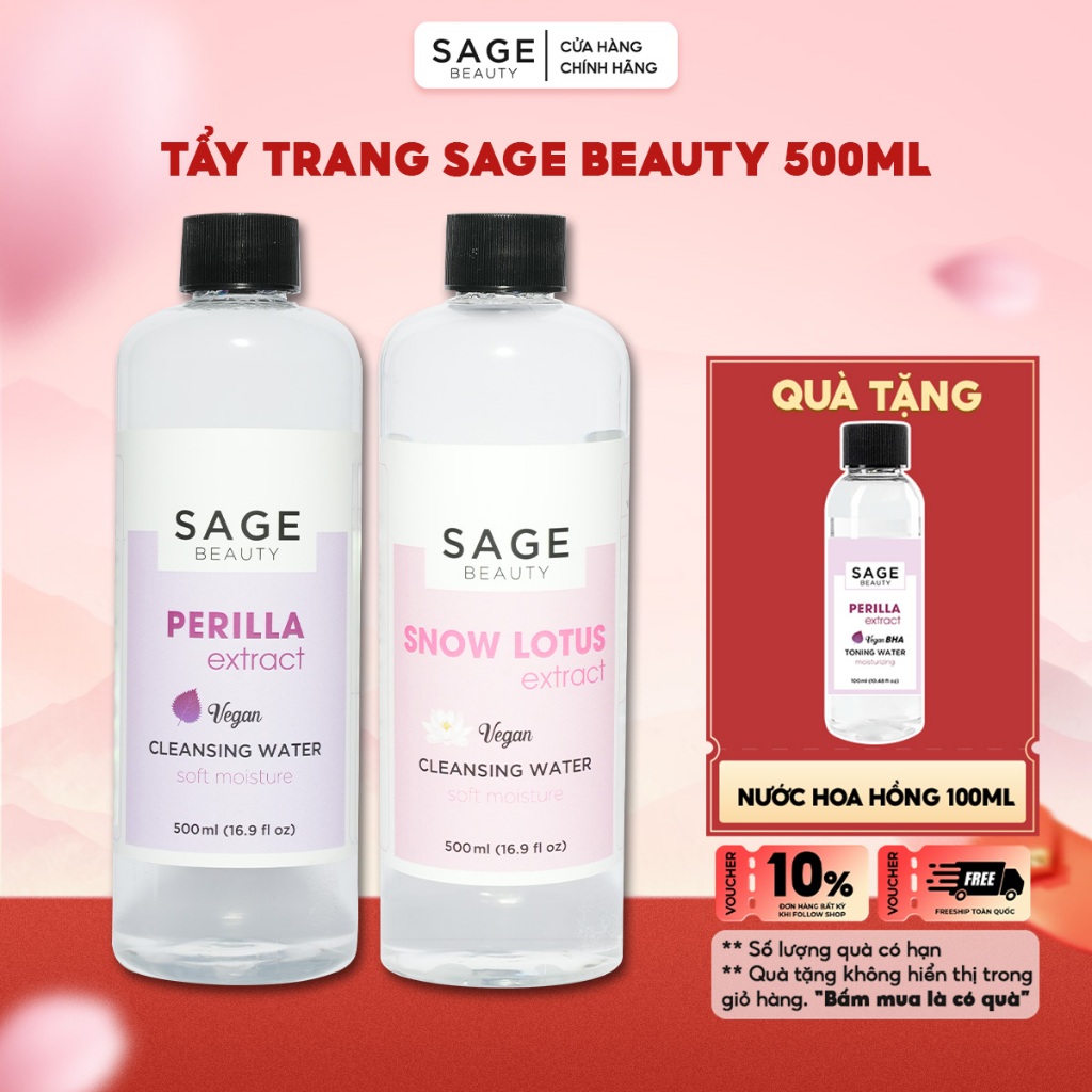 Nước Tẩy Trang Thuần Chay SAGE BEAUTY Giúp Làm Sạch Da Cấp Ẩm Làm Dịu Da - 500ml
