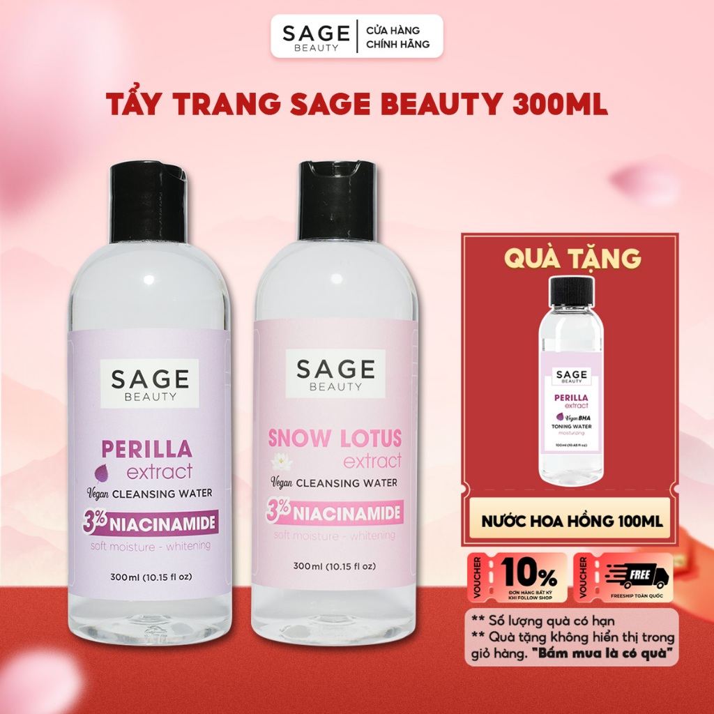 Nước Tẩy Trang 3% Niacinamide SAGE BEAUTY Giúp Làm Sạch Da, Bã Nhờn, Cấp Ẩm, Làm Dịu Da - 300ml