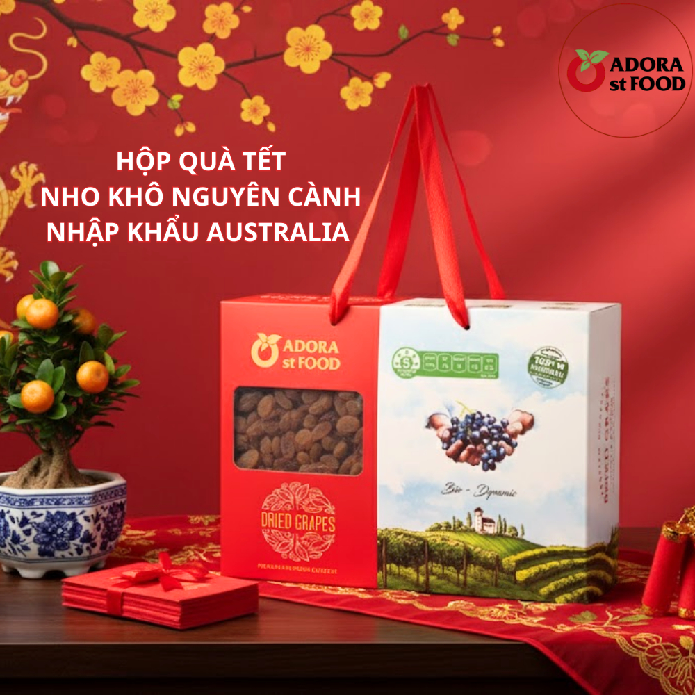 Nho khô nguyên cành úc Adora st Food Dried Grapes Cluster Crimson & Thompson - Quà tết, biếu tặng