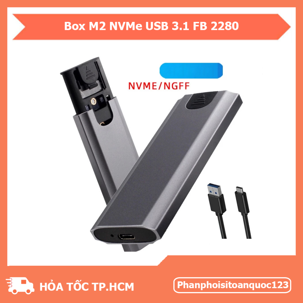 Box Ổ Cứng M.2 NVMe USB 3.1 FB 2280 – Hỗ Trợ 2230/2242/2260/2280 – Box SSD M.2 NVMe Gắn Ngoài Type-C