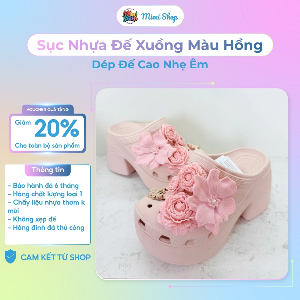 Sục Nhựa Đế Xuồng Cao 10cm Màu Hồng Mimishop - Dép Đế Cao Nhẹ Êm Nhiều Mẫu Chắc Chân Size  34-40