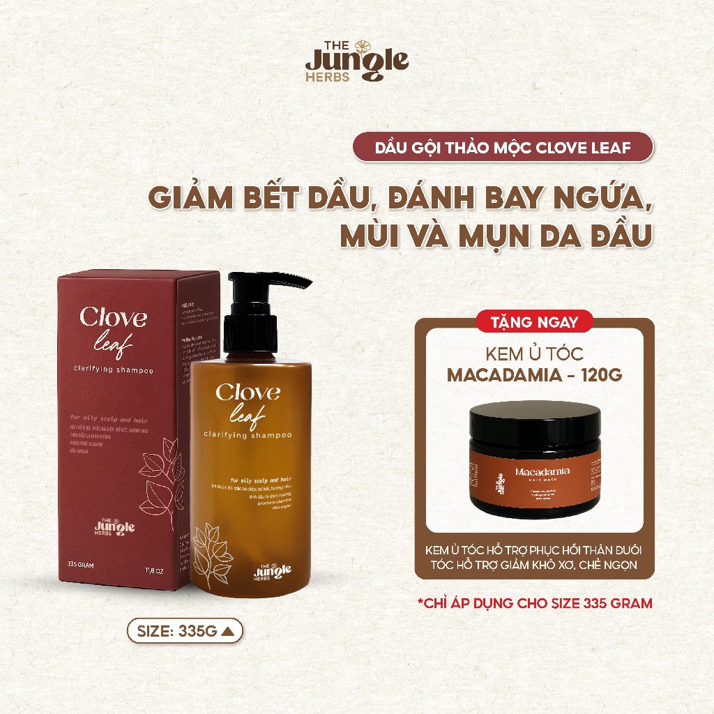 [Tặng kem ủ tóc] Dầu gội thảo mộc giảm ngứa, bết tóc, giúp phồng tóc Clove Leaf - The Jungle Herbs