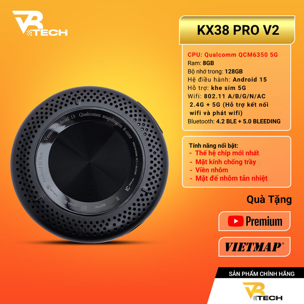 Android Box Ô Tô 2026 Chính Hãng VRTECH KX-38 Pro V2 FLAGSHIP Qualcomm 6350, Android 15,Cao Cấp, Vietmap Live,Carplay | BigBuy360 - bigbuy360.vn