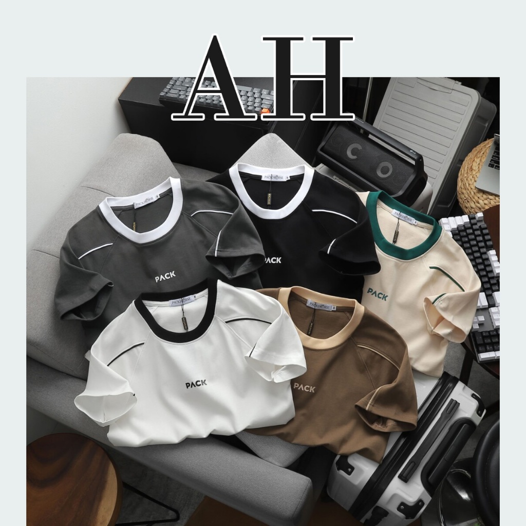 ÁO THUN Nam CỔ TRÒN COTTON MỀM MỊN , Unisex nam nữ - Pack viền vai | AH Studio