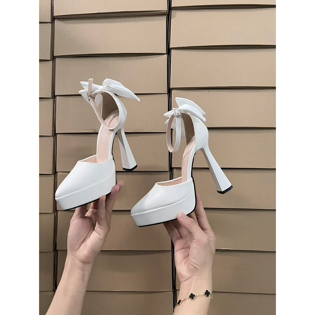 GIÀY CƯỚI - GIÀY 12 PHÂN CAO GÓT NỮ - ĐẾ CAO THIẾT KẾ NƠ GẮN GÓT TIỂU THƯ CÁ TÍNH NĂNG ĐỘNG TRẺ TRUN