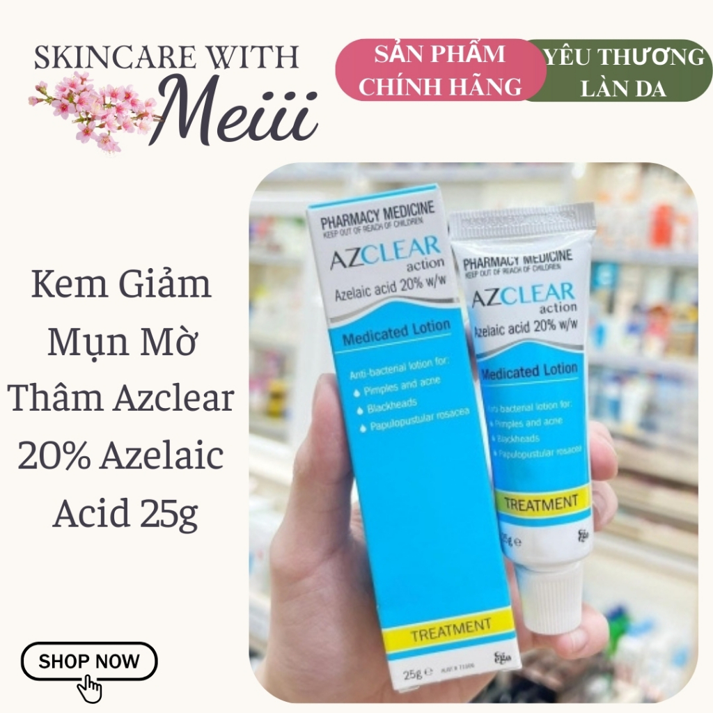 Kem giảm mụn mờ thâm Azclear 20% Azelaic Acid 25g – Làm dịu da, thông thoáng lỗ chân lông