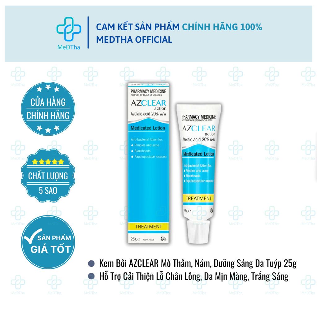 Kem Bôi Azclear 20% Azelaic Acid - Kem Giảm Mụn, Mờ Thâm, Nám, Đều Màu Da, Mụn Ẩn, Đầu Đen