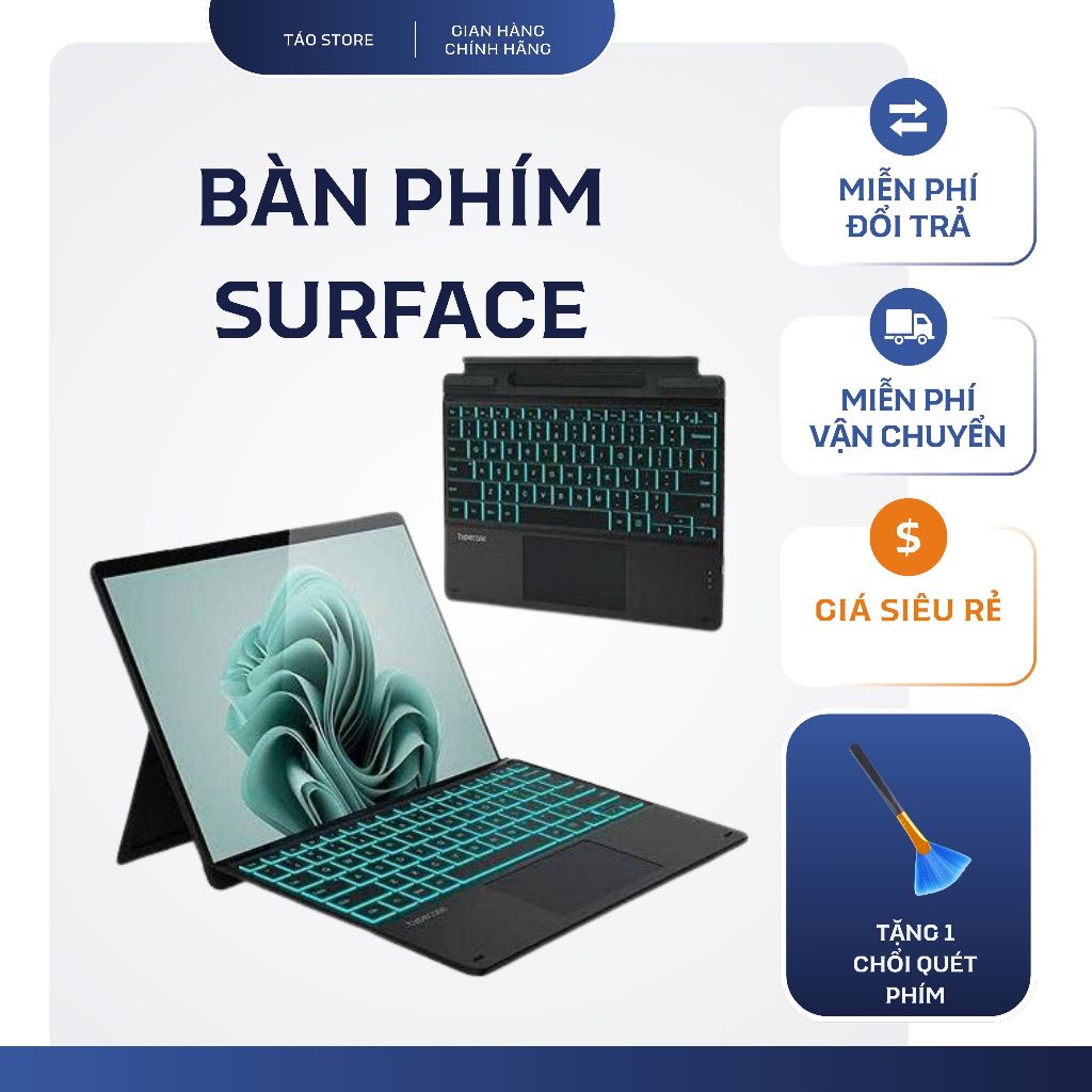 Bàn phím Surface kết nối Bluetooth Có đèn nền cho Surface Pro 3/4/5/6/7, Pro8/9/ X/ 10/11 GO/GO2/GO3