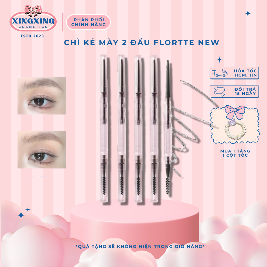 [FLORTTE] Chì kẻ mài Flortte 2 đầu chì kẻ mày 2 đầu vảy sợi chì kẻ mài tự nhiên lâu trôi bền màu XIN