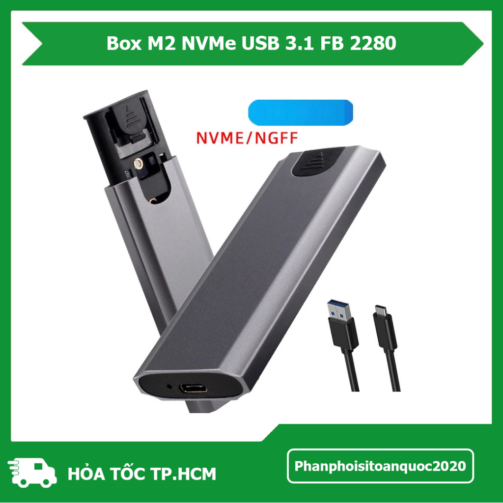 Box Ổ Cứng M.2 NVMe USB 3.1 FB 2280 – Hỗ Trợ 2230/2242/2260/2280 – Box SSD M.2 NVMe Gắn Ngoài Type-C