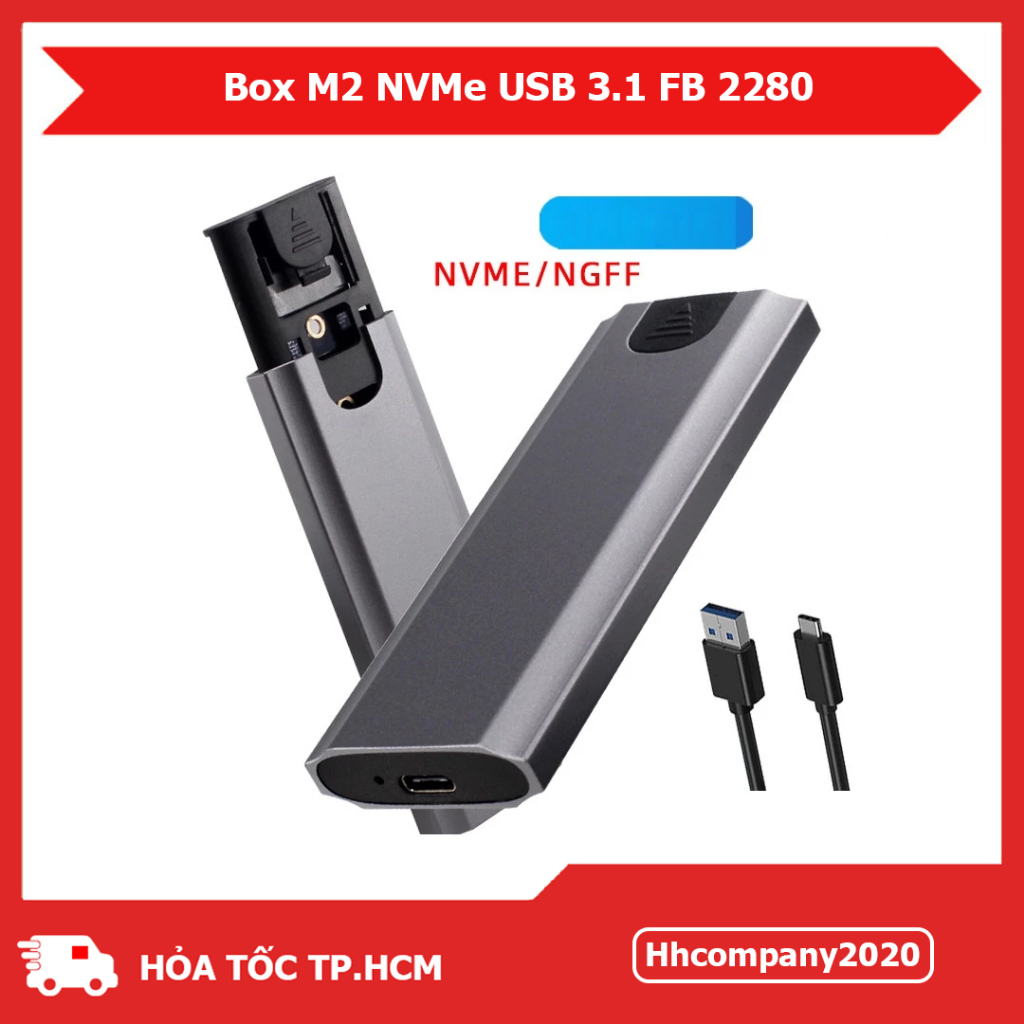 Box Ổ Cứng M.2 NVMe USB 3.1 FB 2280 – Hỗ Trợ 2230/2242/2260/2280 – Box SSD M.2 NVMe Gắn Ngoài Type-C