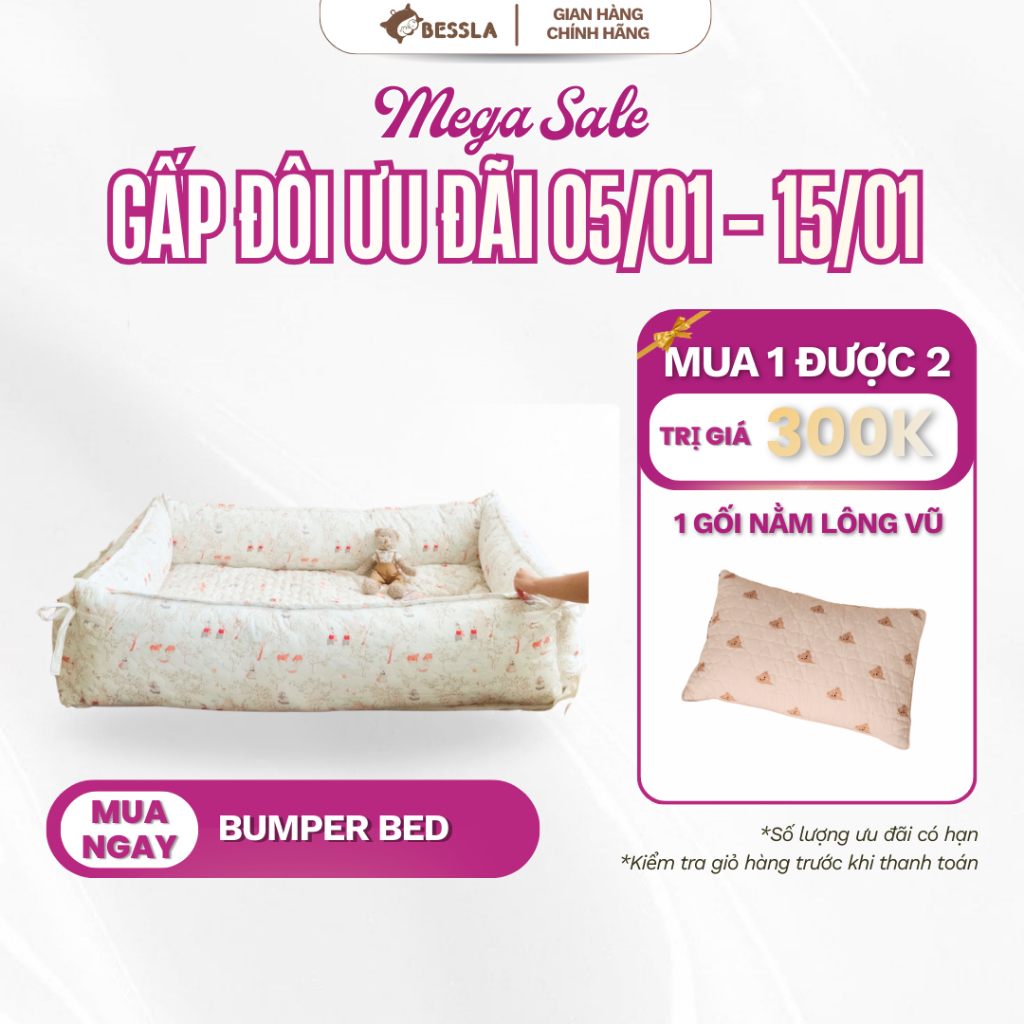 [MUA 1 ĐƯỢC 2] MEGA SALE - Nệm quây Bumper Bed cho bé ngủ chơi an toàn chống ngã – Besslakids