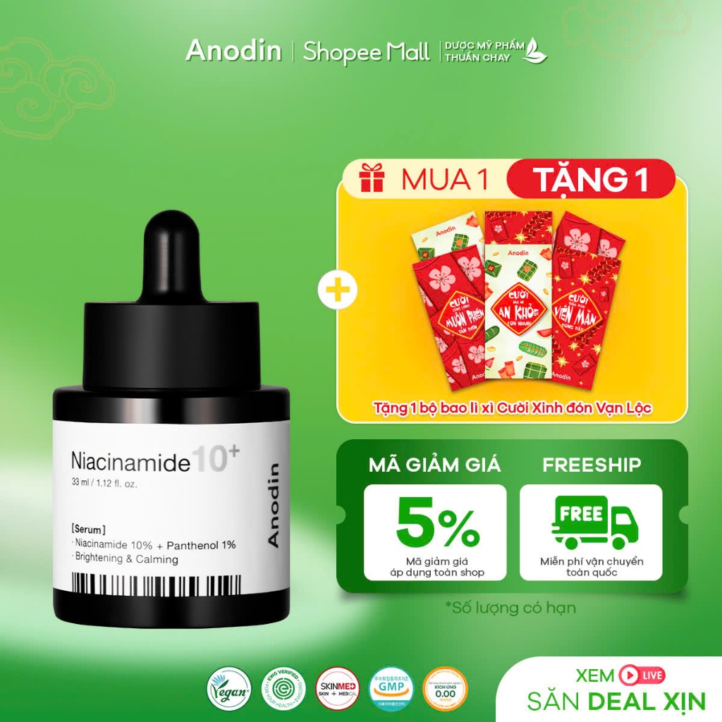 Tinh chất dưỡng trắng và mờ thâm Anodin Niacinamide 10 Plus