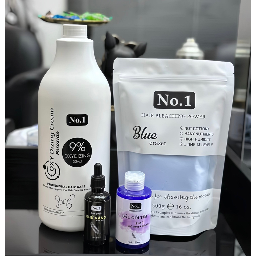 Combo Bột Tẩy No.1 + Oxy Trợ Nhuộm ( 2000ml ) + Khử Vàng ( 50ml ) + Gội Tím. Siêu Chất Lượng