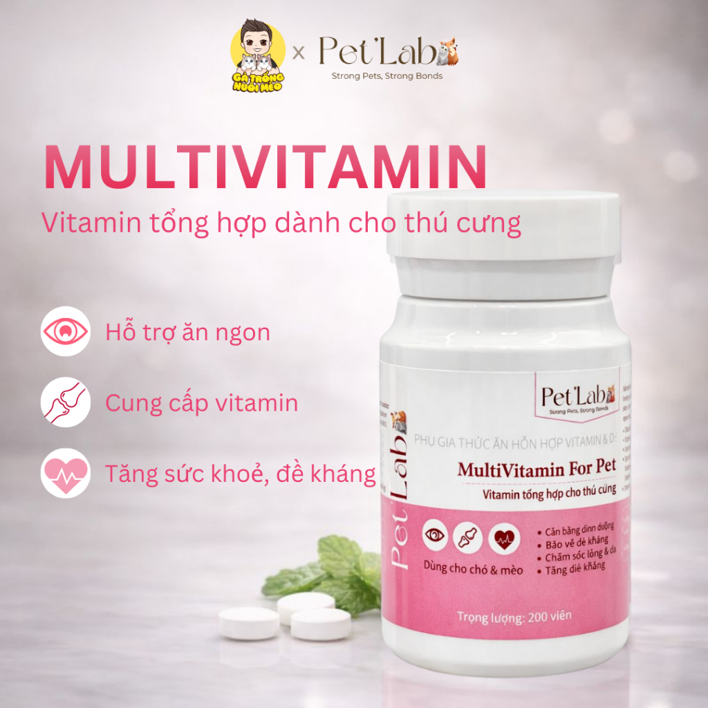 Vitamin Tổng Hợp Cho Chó Mèo Pet'Lab Multivitamin Bổ Sung Dinh Dưỡng Vitamin Thiết Yếu Gà Trống Nuôi Mèo