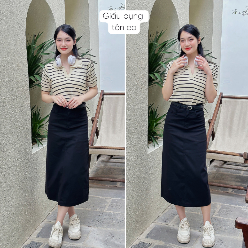 Chân váy kaki Mely Fashion dáng dài midi ulzzang vintage jean xẻ sau tôn dáng che giấu bụng đùi có túi sau CV67-01 | BigBuy360 - bigbuy360.vn