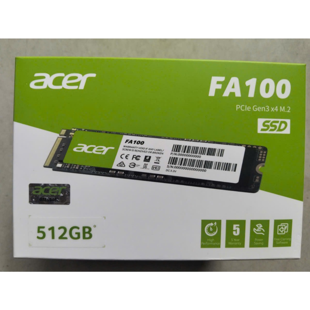 SSD Acer FA100 512GB M.2 2280 PCIe Gen3 x4 NVMe bảo hành chính hãng 60 tháng