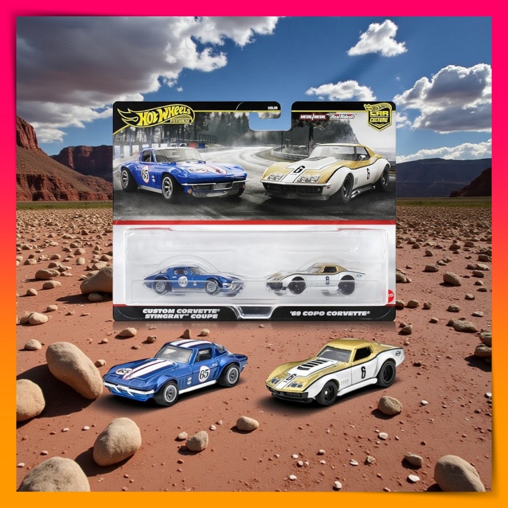 Hot Wheels Premium 2-Pack '69 COPO Corvette & Custom Corvette Stingray Coupe Blue/Gold