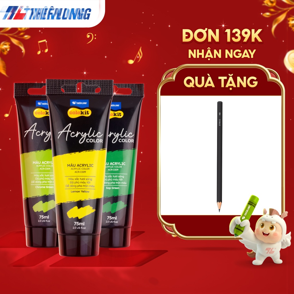 Màu nước Acrylic dạng tuýp 75ml Thiên Long Colokit ACR-C009