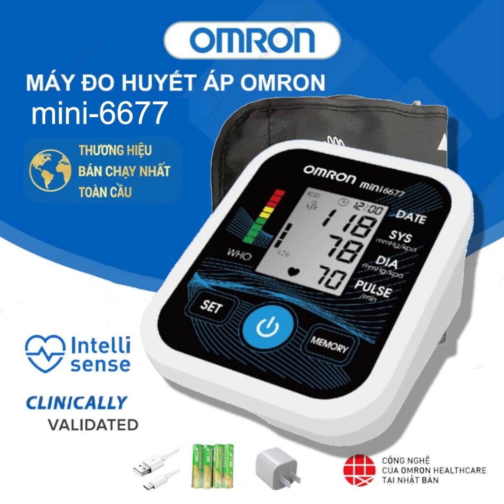 Om Máy đo nhịp tim và huyết áp tự động chính xác cao Omron MINI-6677 (Bảo hành 5 năm)