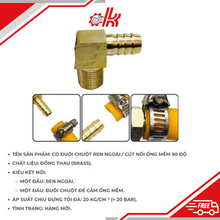 Co Đuôi Chuột Ren Ngoài Bằng Đồng - Co Ren Ngoài Đuôi Chuột - Cút Nối Ống Mềm 90 Độ Cho Dây Hơi, Ống Nước