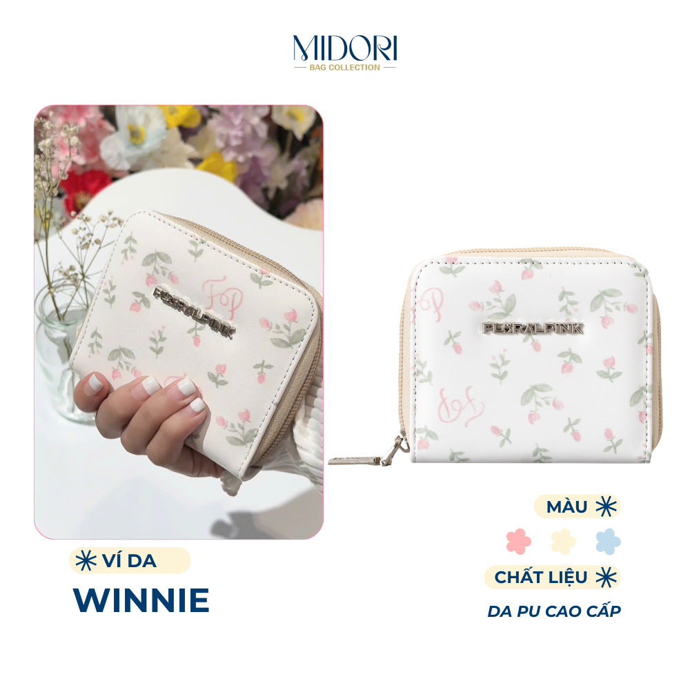 Ví Da PU Ngang Cầm Tay WINNIE Bóp Nữ Đựng Tiền Thẻ Nhiều Ngăn Da PU Cao Cấp | MIDORI BAG COLLECTION