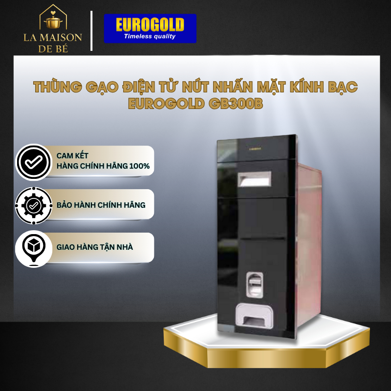 Thùng Gạo Gương Nút Nhấn Eurogold GB300B – Màu Đen Sang Trọng, Thiết Kế Âm Tủ Hiện Đại – LMS