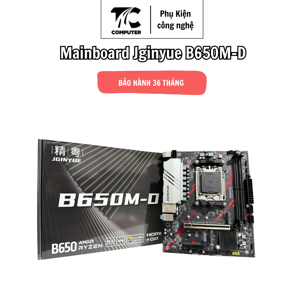 Mainboard Jginyue B650M-D HDMI, VGA, NVME New Full Box, Main B650M-D Mới 100% có VAT Bảo Hành 36 Thá