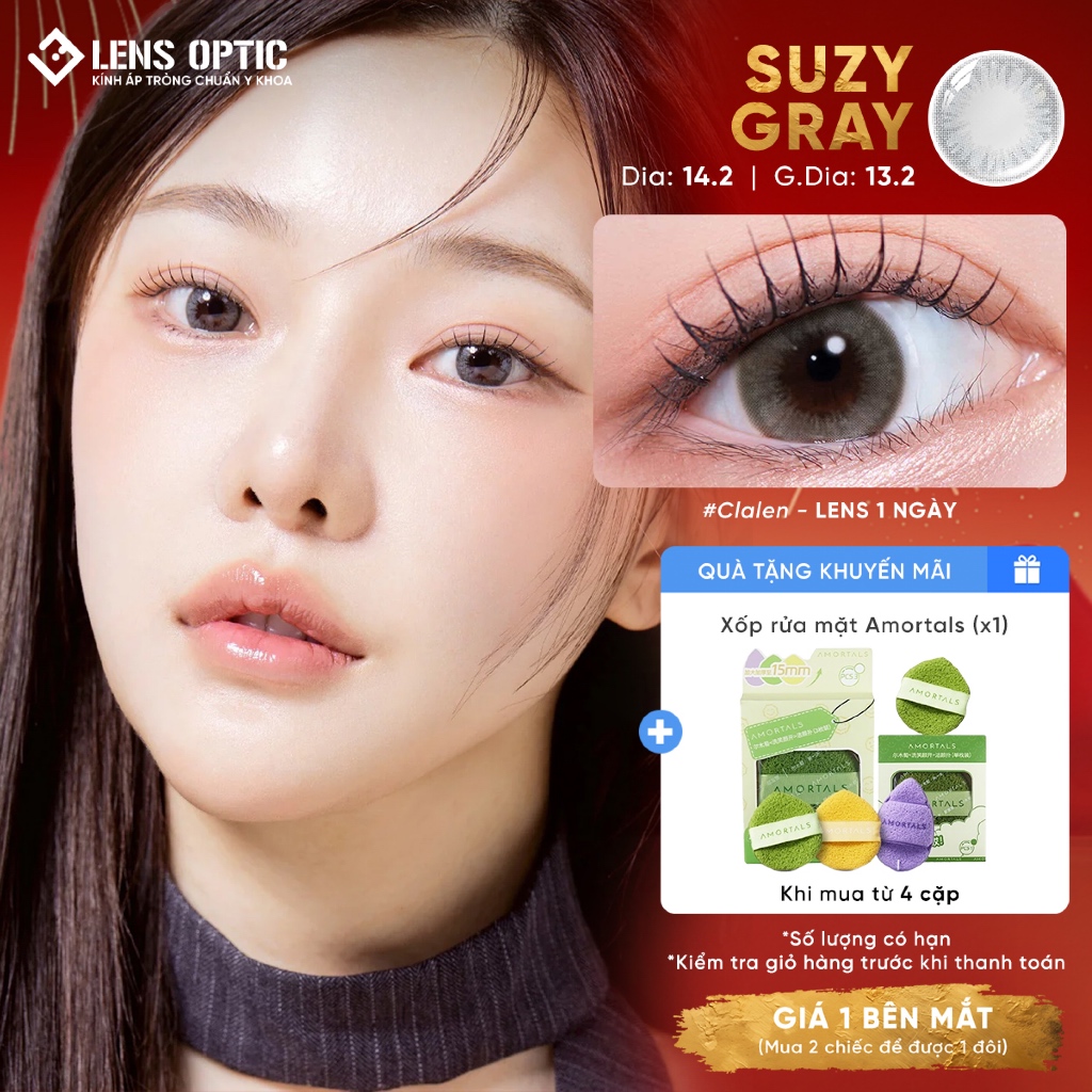 Kính áp tròng 1 ngày Clalen Iris 1 Day màu Suzy Gray – Lens xám tự nhiên, chống UV - LENS OPTIC
