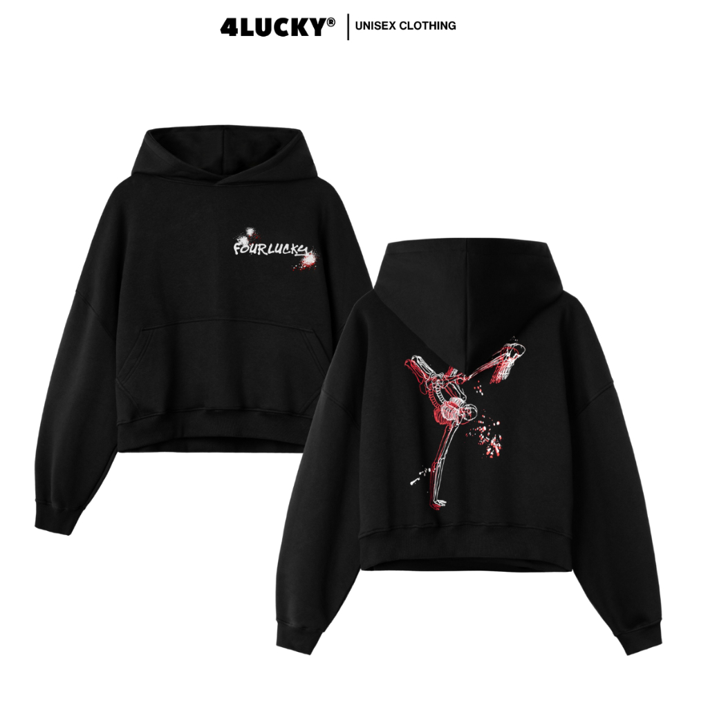 [OUTLET - KHÔNG ĐỔI TRẢ] Áo Hoodie Form Boxy In Bone Love 4Lucky 6143, Hoodie Boxy Unisex Nam Nữ Loc