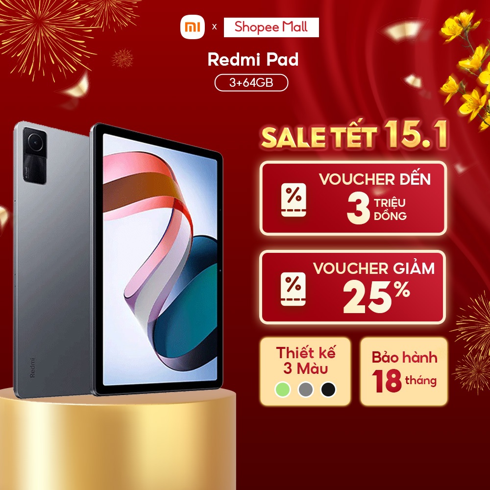 Máy tính bảng Redmi Pad (3+64GB) | Màn hình LCD IPS 10.61" 90Hz 2K | MediaTek Helio G99 | Pin 8000mA