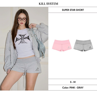 Quần short nỉ cạp trễ in nhũ SUPER STAR - 𝐊𝐈𝐋𝐋 𝐒𝐘𝐒𝐓𝐄𝐌