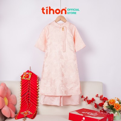 Áo Dài Cách Tân Bé Gái TIHON Gấm Hoa Nổi Sang Trọng - Đồ Tết Cho Bé Cao Cấp Màu Đỏ, Hồng SET55190
