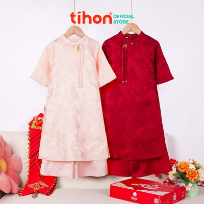 Set Áo Dài Cách Tân Bé Gái TIHON Gấm Hoa Nổi Sang Trọng - Đồ Tết Cho Bé Cao Cấp Đỏ, Hồng SET0755190