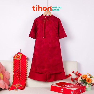 Áo Dài Cách Tân Bé Gái TIHON Gấm Hoa Nổi Sang Trọng - Đồ Tết Cho Bé Cao Cấp Màu Đỏ, Hồng SET0755190