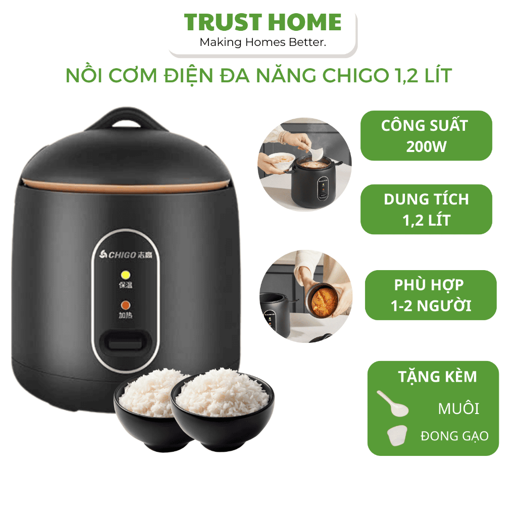 Nồi Cơm Điện Mini Chigo 1.2L Trust Home – Nhỏ Gọn, Nấu Nhanh, Tiết Kiệm Điện, Cho 1–2 Người