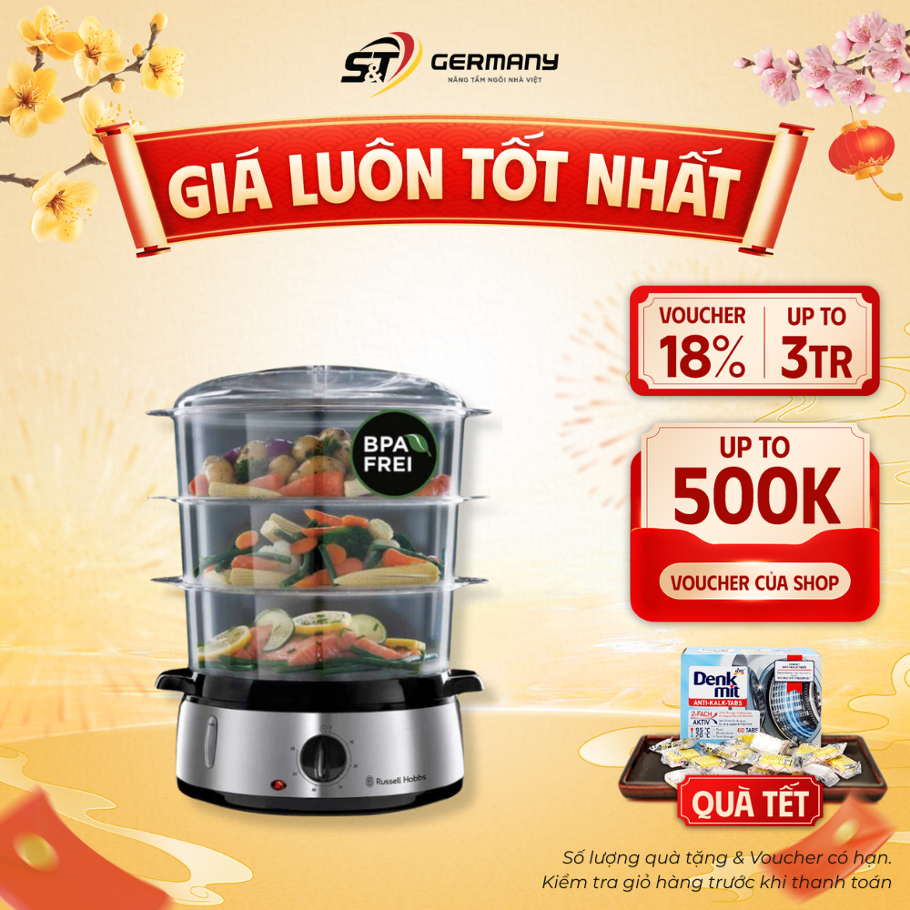 Nồi Hấp Russell Hobbs 3 Tầng, Nồi hấp điện đa năng tiện lợi dung tích lớn nội địa Đức GermanySNT 260