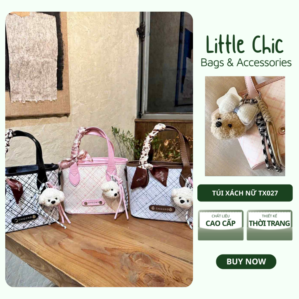 Túi Xách Nữ TX027 Thiết Kế Mini, Họa Tiết Caro Chio'2nd,Túi Nữ Thời Trang Cao Cấp Phối Nơ Lụa - Litt