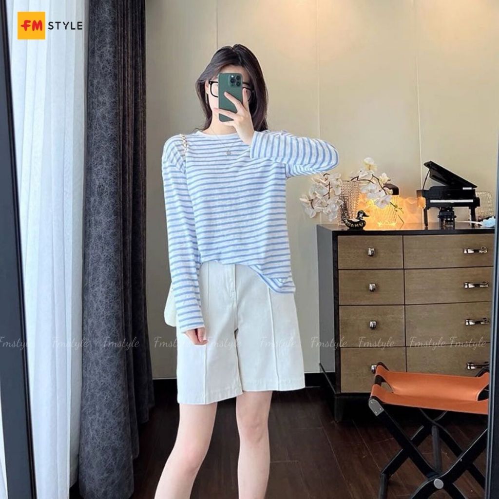 Áo Thun Nữ Oversize Cổ Tròn Sọc Tay Dài FMSTYLE Phong Cách Trẻ Trung Hàn Quốc 25121853