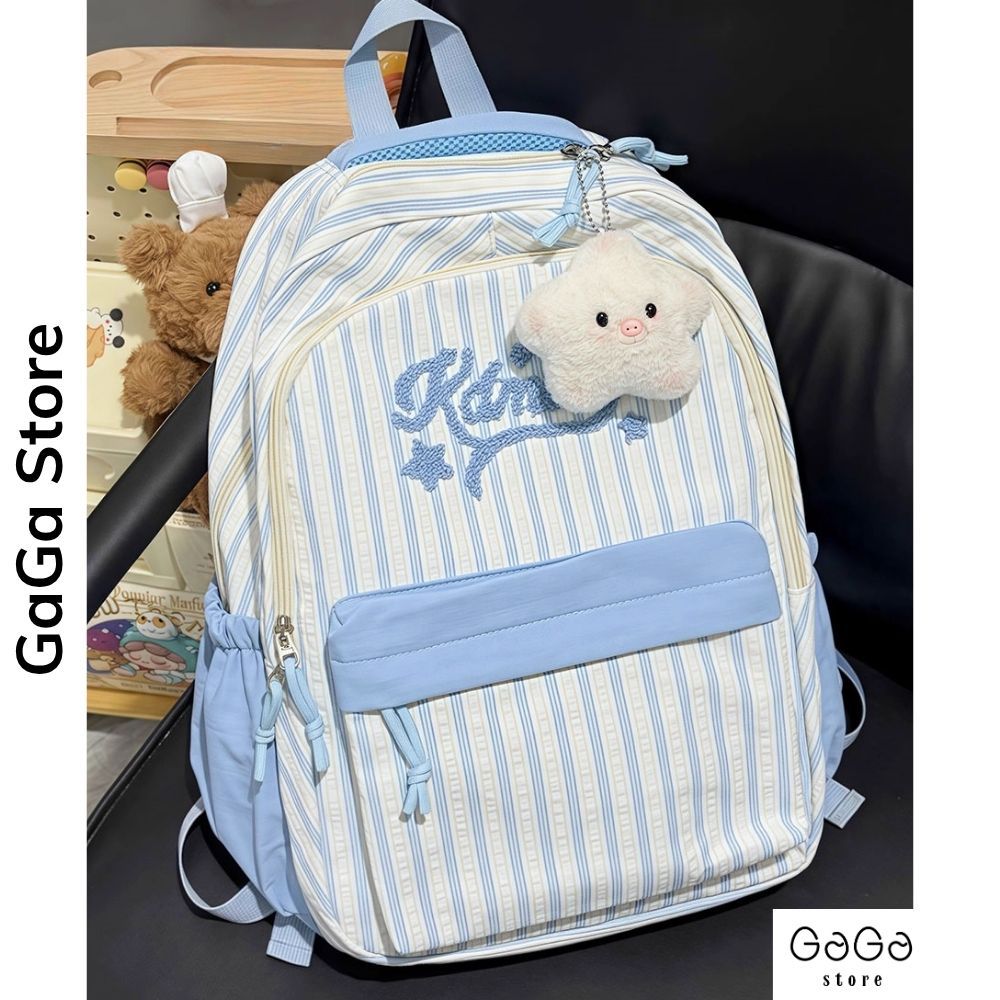 Balo đi học nam nữ phối màu nhiều ngăn sọc phong cách Ulzzang cho học sinh ,sinh viên B882 gagastore
