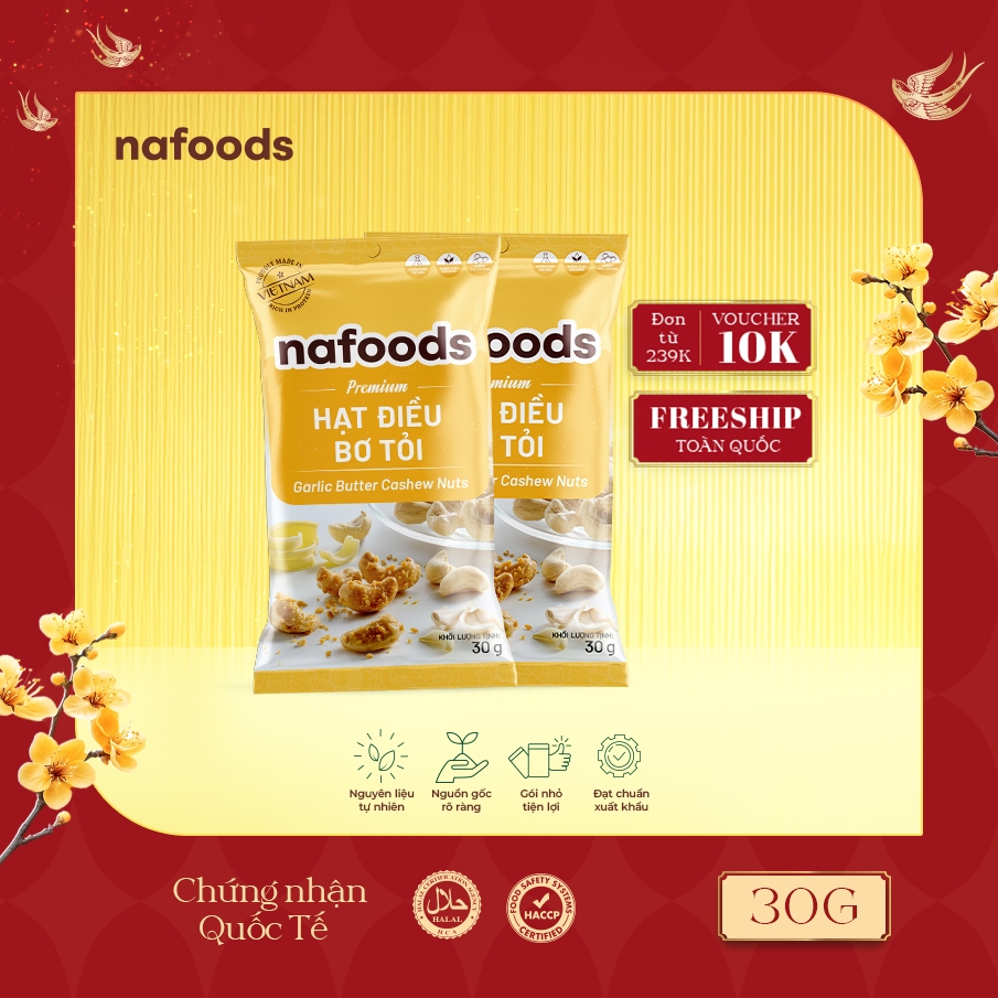 [29K - TÚI DÙNG THỬ] Hạt Điều Bơ Tỏi Nafoods Túi 30gr