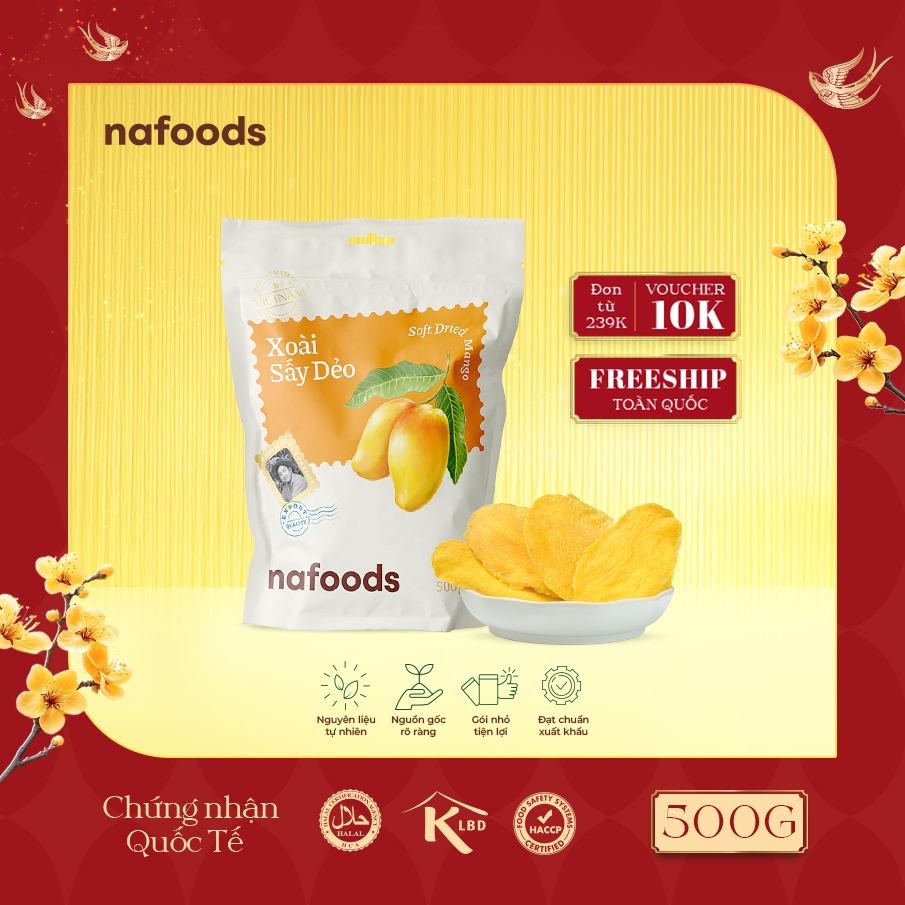 Xoài Sấy Dẻo Nguyên Miếng Nafoods Túi 500gr